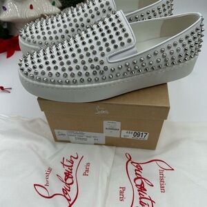 Men's Christian Louboutin roller boat spike slip on sneakers size 44 made Italy
